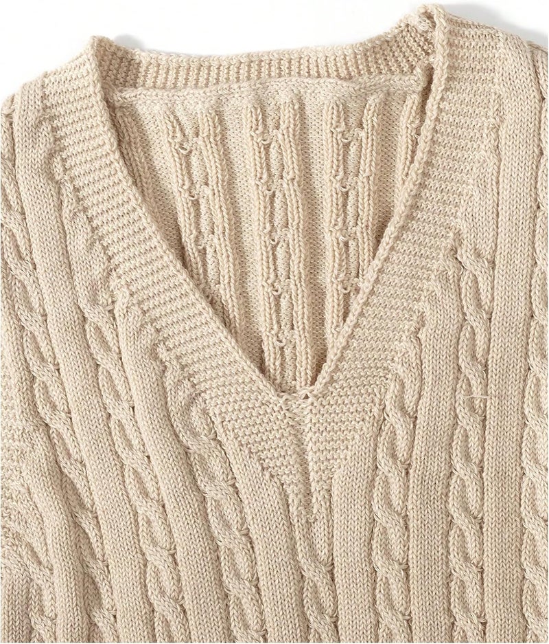 MakeMeChic Girl's Fall Cable Knit Vest Tops V Neck Sleeveless Cute Cropped Sweater Vest - Image 4